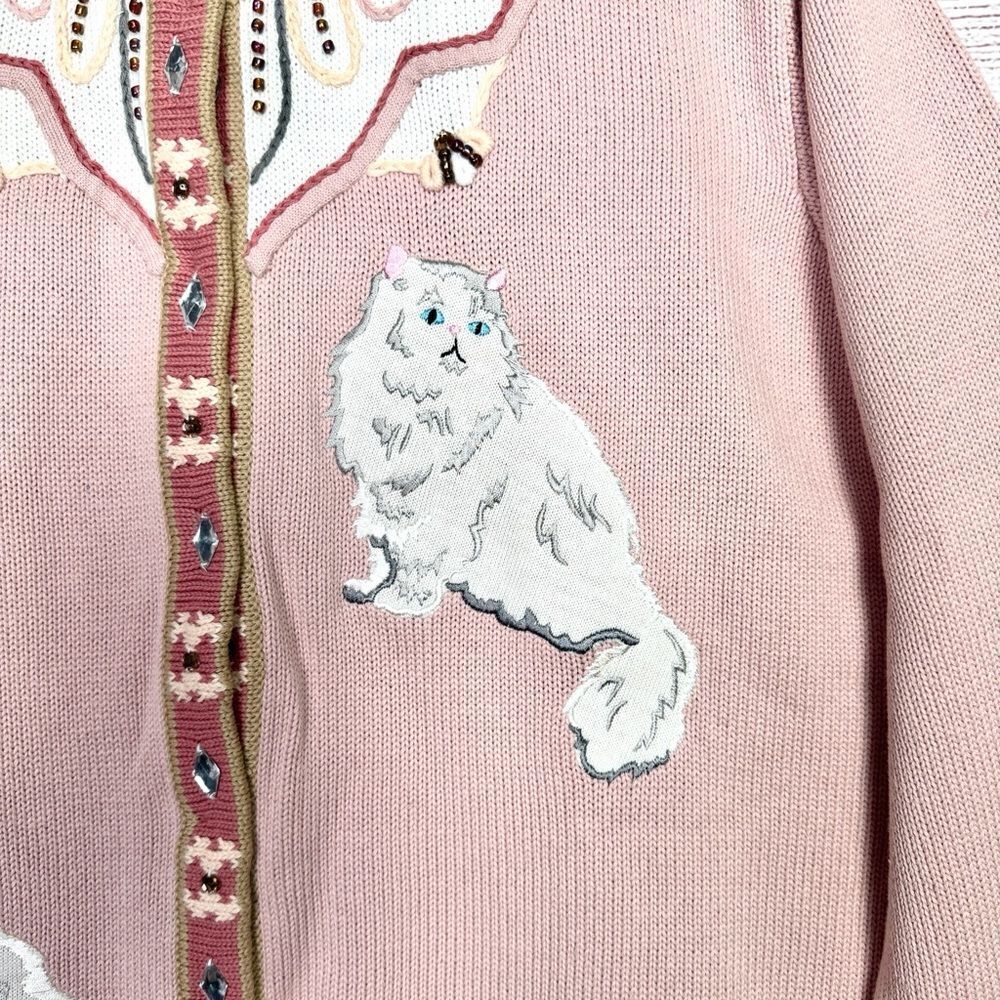 NWT Storybook Knits Cats Design Cardigan Pink Beaded Cotton size 1X Vintage - Picture 8 of 16